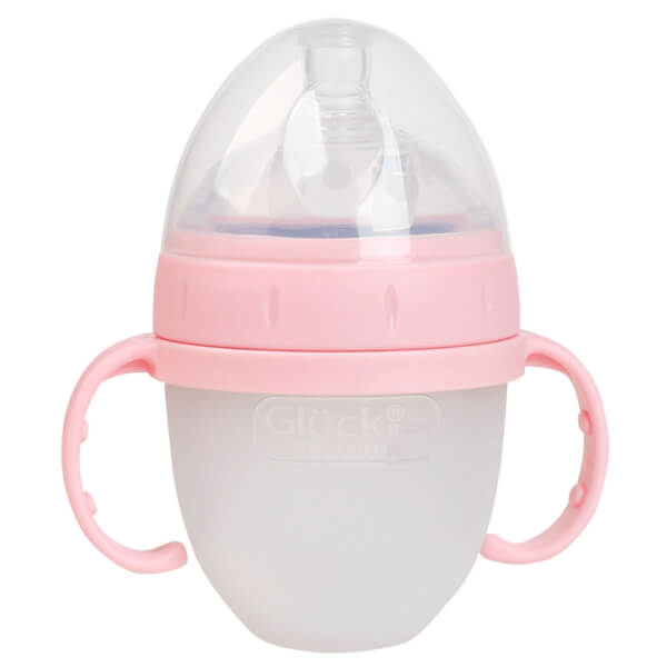 Bình sữa Gluck Baby Premium silicone có tay cầm cổ rộng 150ml (Hồng)