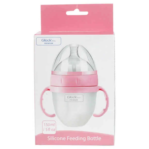 Bình sữa Gluck Baby Premium silicone có tay cầm cổ rộng 150ml (Hồng)
