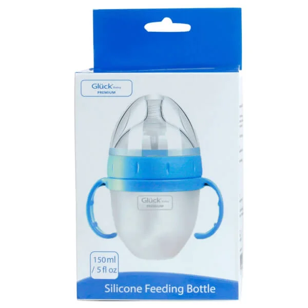 Bình sữa Gluck Baby Premium silicone có tay cầm cổ rộng 150ml (Xanh)