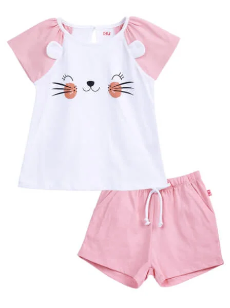 Bộ thun bé gái ngắn CF G0520017 (2Y,Trắng)