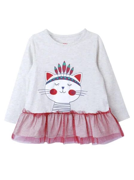 Bộ thun bé gái dài CF G0320027 Xám nhạt