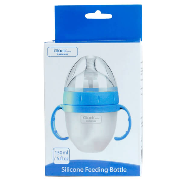 Combo 2 Bình sữa Gluck Baby Premium silicone có tay cầm cổ rộng 150ml (Xanh)