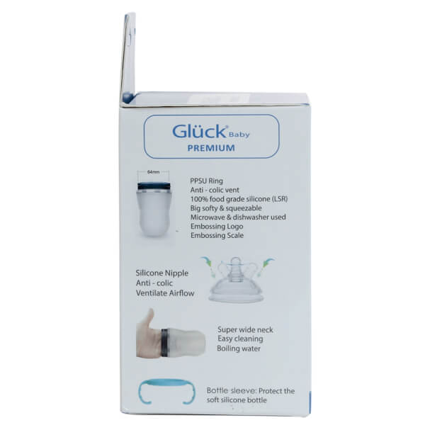 Combo 2 Bình sữa Gluck Baby Premium silicone có tay cầm cổ rộng 150ml (Xanh)