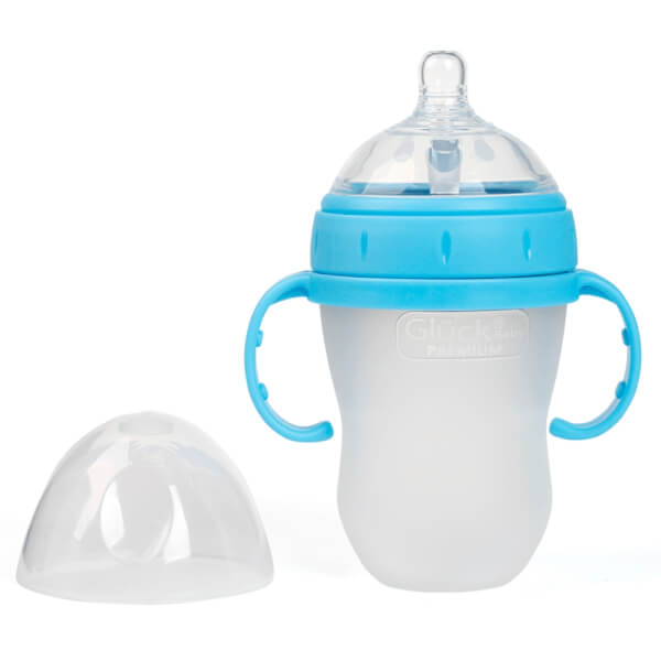 Combo 2 Bình sữa Gluck Baby Premium silicone có tay cầm cổ rộng 240ml (Xanh)