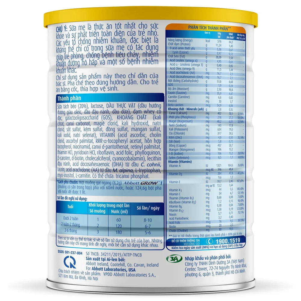 Sữa Abbott Grow 1 900g (0-6 tháng)