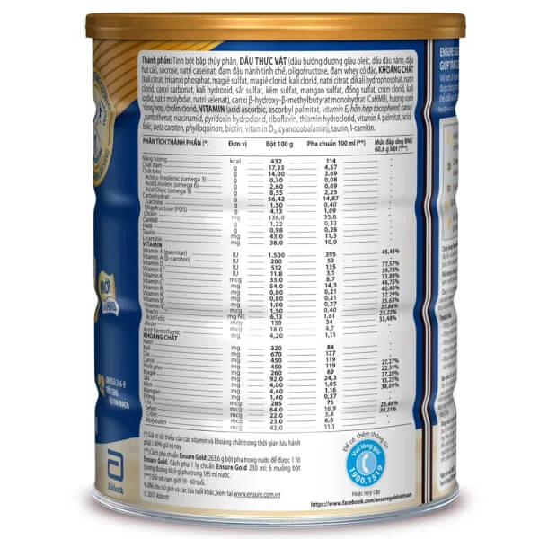 Thực phẩm dinh dưỡng y học Ensure Gold hương Vani 850g