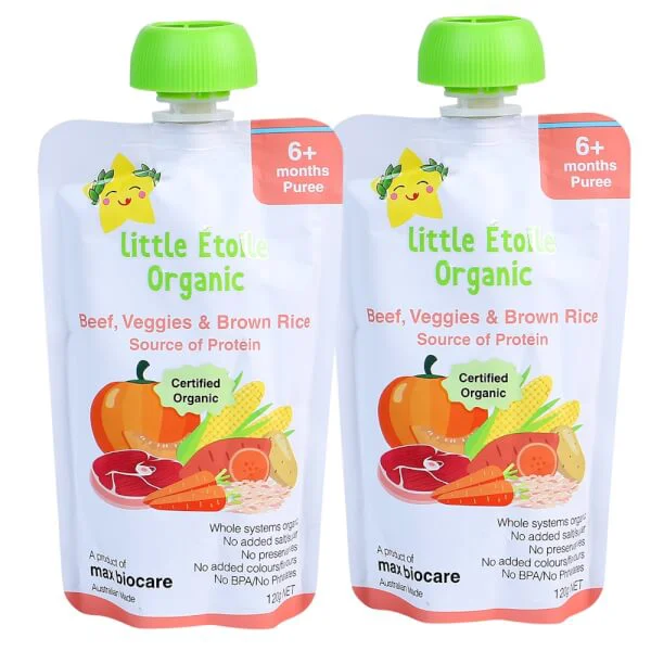 Combo 2 thực phẩm dinh dưỡng hữu cơ Little Étoile Organic Beef, Veggies & Brown Rice Source of Protein