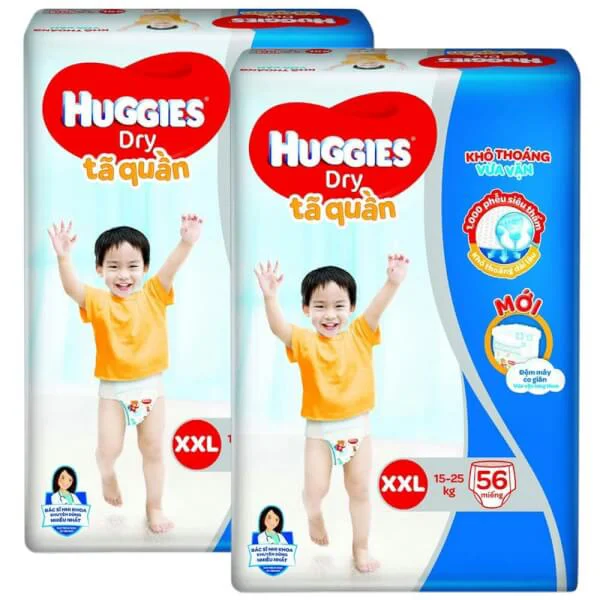 Combo 2 gói Bỉm tã quần Huggies Dry size XXL 56 miếng (15-25kg) (Sản phẩm sẽ được giao với bao bì ngẫu nhiên)