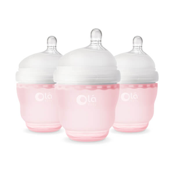 Combo 2 bình sữa Olababy silicone cổ rộng 120ml (Hồng)