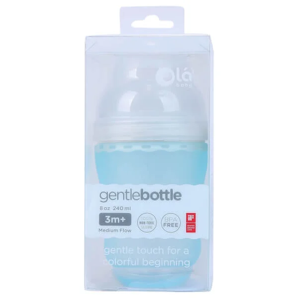 Bình sữa Olababy silicone cổ rộng 240ml (Xanh dương)