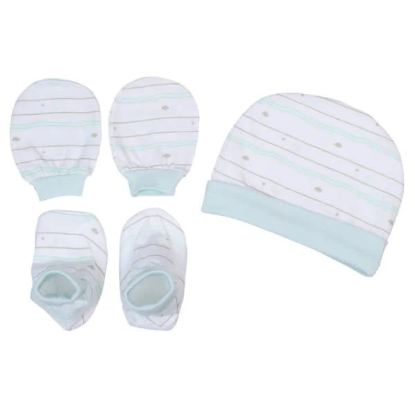 Bộ nón bao tay chân sơ sinh bo CF I129013 (NB,Xanh ngọc)