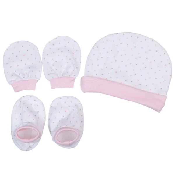 Bộ nón bao tay chân sơ sinh bo CF I129013 (NB,Hồng)