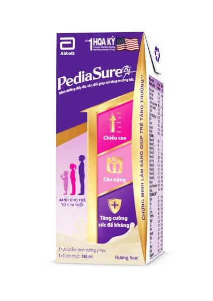 Thực phẩm dinh dưỡng y học cho trẻ  1-10 tuổi: Pediasure hương vani 180ml (Lốc 4 hộp)
