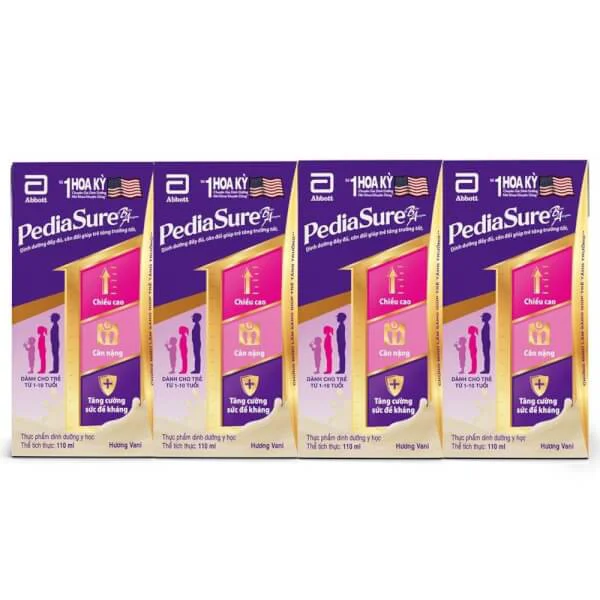 Combo 3 lốc Thực phẩm dinh dưỡng y học cho trẻ 1-10 tuổi: Pediasure hương vani (180ml) (Lốc 4)