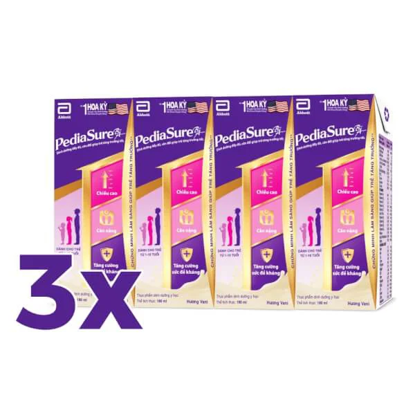 Combo 3 lốc Thực phẩm dinh dưỡng y học cho trẻ 1-10 tuổi: Pediasure hương vani (180ml) (Lốc 4)