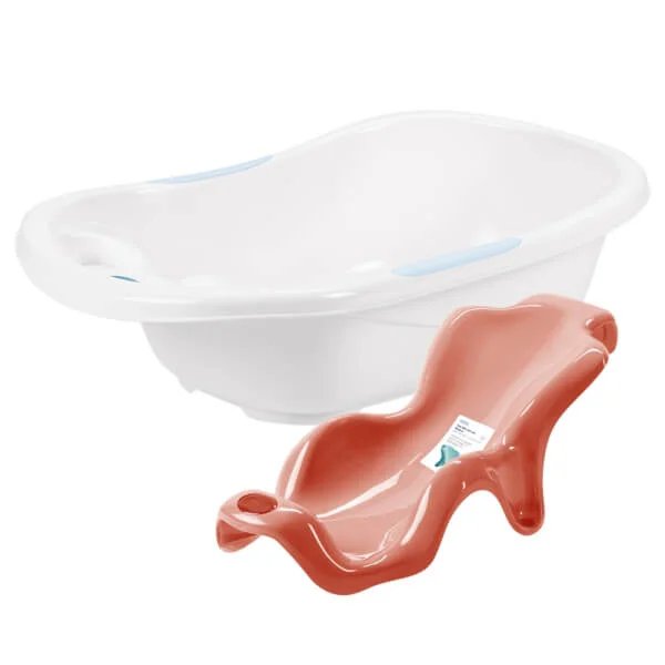 Combo 1 Thau tắm trẻ em xanh sữa và 1 tựa đỡ tắm em bé cam hồng Notoro