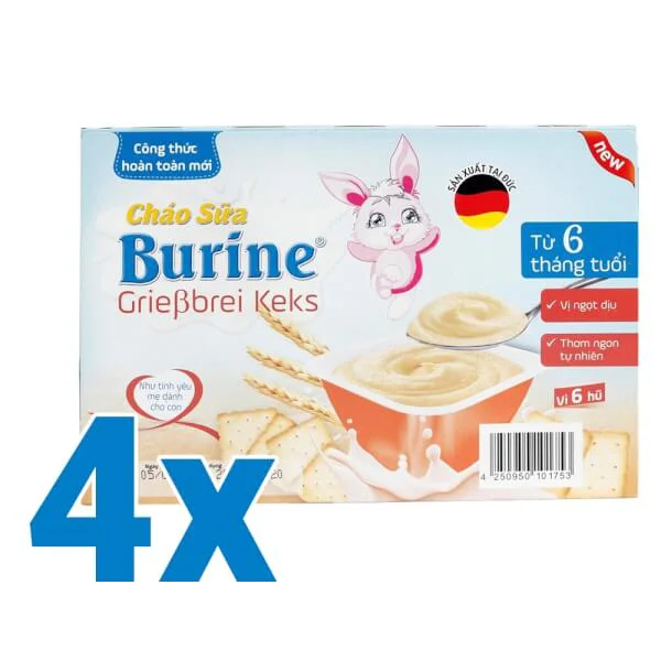 Combo 4 vỉ Cháo sữa Burine Grieβbrei Keks dành cho trẻ từ 6 tháng tuổi 320g