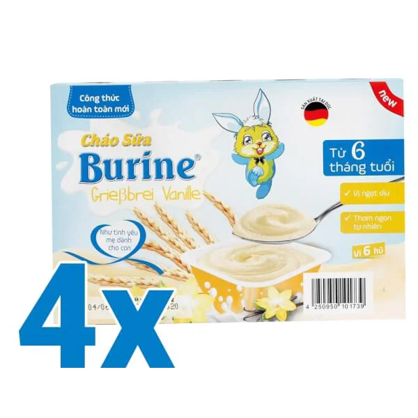 Combo 4 vỉ Cháo sữa Burine Grieβbrei vị Vanille dành cho trẻ từ 6 tháng tuổi 320g