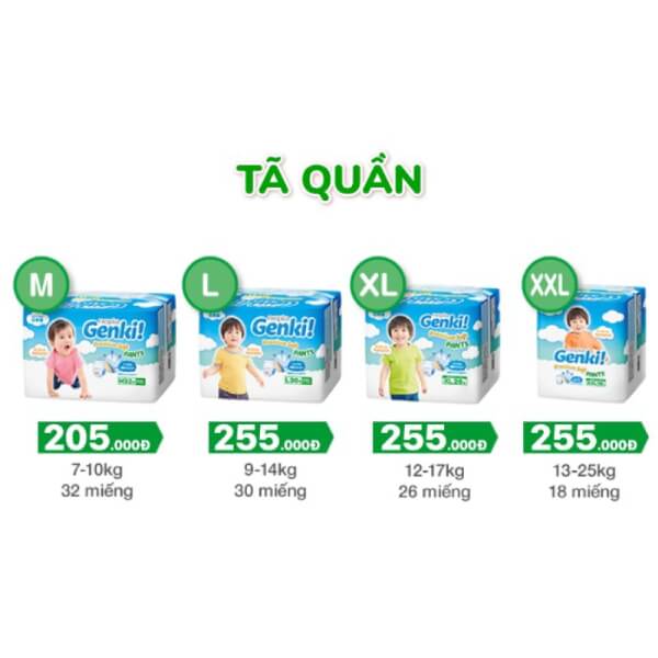 Bỉm tã quần Genki size L 30 miếng (9-14kg)