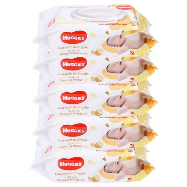 Combo 5 khăn ướt cao cấp Huggies bơ hạt mỡ 72 Miếng