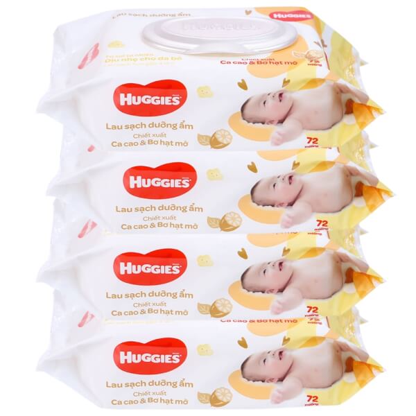 Combo 4 Khăn ướt cao cấp Huggies bơ hạt mỡ 72 Miếng