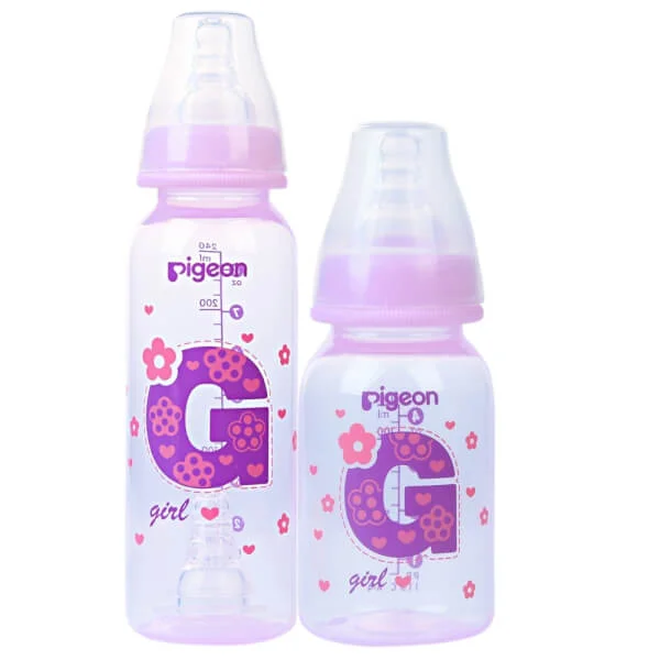 Combo 2 Bình sữa Pigeon nhựa PP cao cấp bé gái (Hồng) gồm 1 bình sữa 240ml (Giảm 15%) và 1 bình sữa 120ml