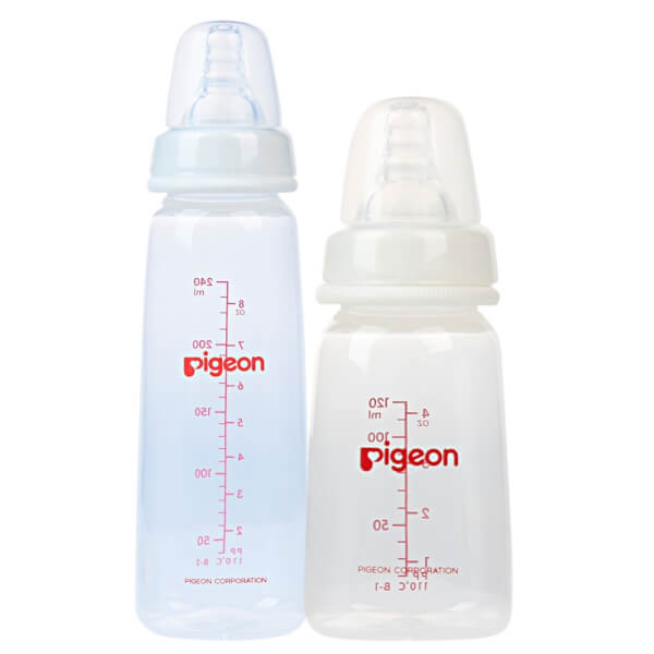 Combo 2 Bình sữa Pigeon nhựa PP vuông gồm 1 bình sữa 240ml (Giảm 15%) và 1 bình sữa 120ml