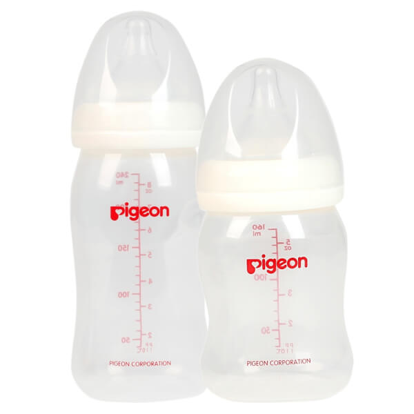 Combo 2 Bình sữa Pigeon nhựa PP Plus cổ rộng gồm 1 bình sữa 240ml (Giảm 15%) và 1 bình sữa 160ml