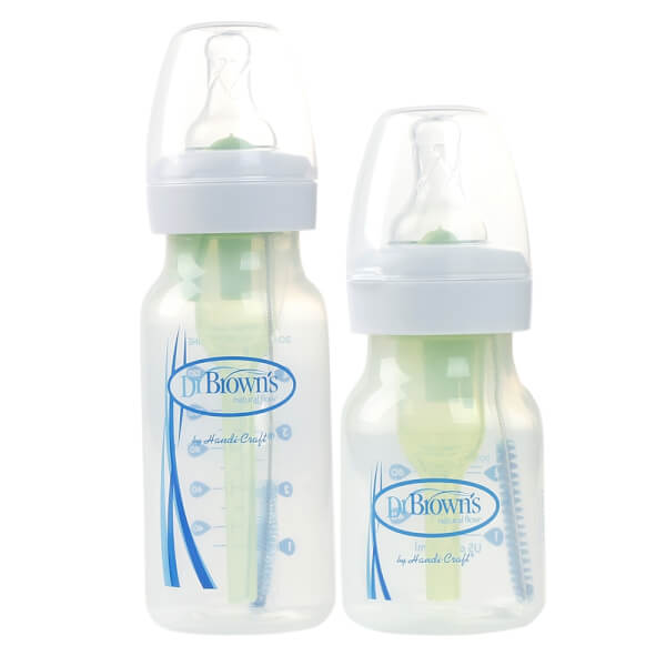 Combo 1 Bình sữa cổ thường nhựa PP Dr Brown gồm 1 bình sữa USA (Không chứa BPA) 120ml (Giảm 15%) và 1 bình sữa options (60ml)