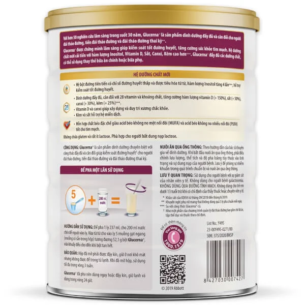 Thực phẩm dinh dưỡng y học Glucerna 850g hương vani