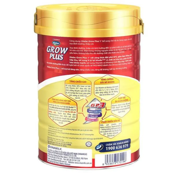 Sản phẩm dinh dưỡng Dielac Grow Plus 1+ 900g (1-2 tuổi)