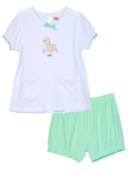 Bộ thun mặc nhà bé gái ngắn CF G0820011 Trắng