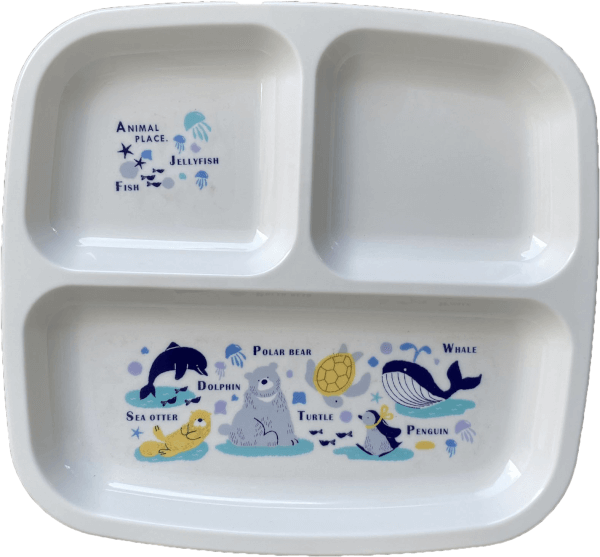 Khay ăn chia 3 ngăn cho bé hình thú (KBN) (giao hoạ tiết ngẫu nhiên)