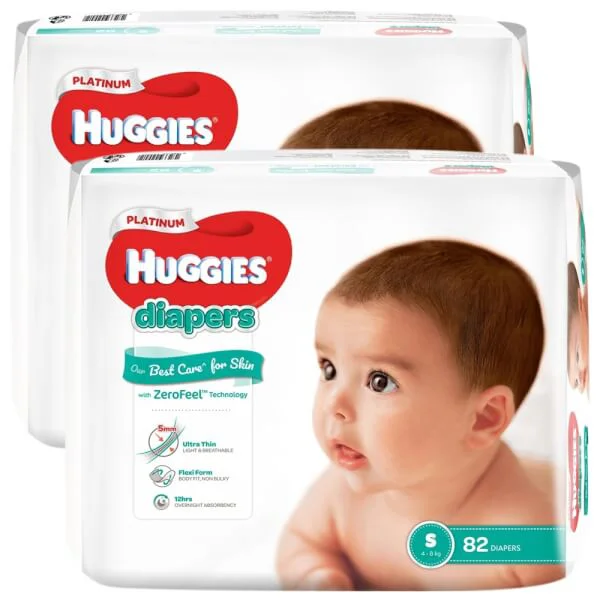 Combo 2 gói Bỉm tã dán Huggies Platinum size S 82 miếng (4-8kg)