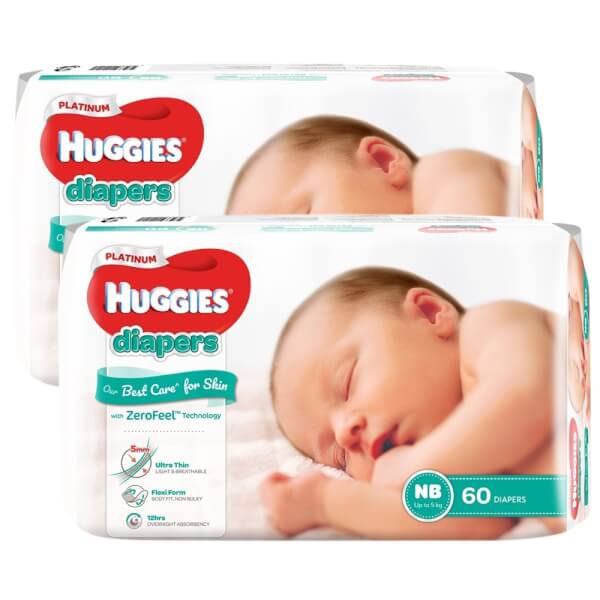 Combo 2 gói Bỉm tã dán Huggies Platinum size Newborn 60 miếng (dưới 5kg)