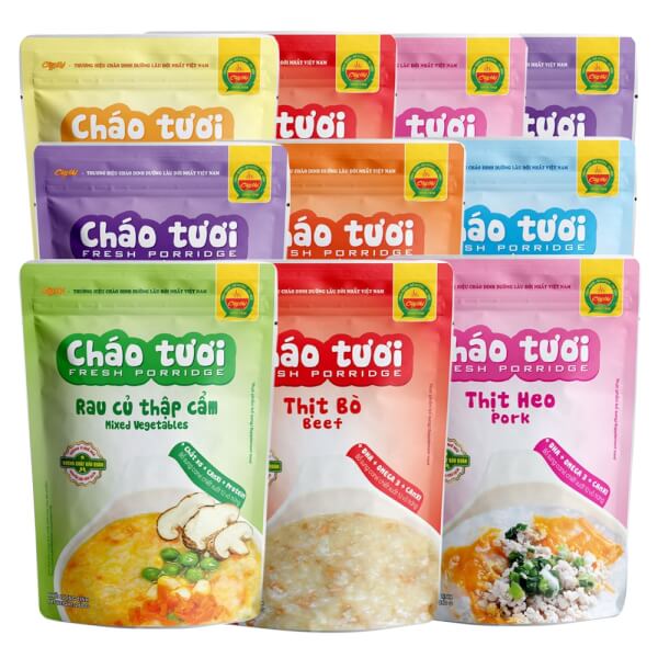 Combo 10 Cháo tươi Cây Thị ( 2 Thịt heo 2 Thịt bò 2 Gà ác đậu xanh 1 Lươn Đậu Xanh 1 Cá lóc 1 Cá hồi 1 Rau củ Thập cẩm