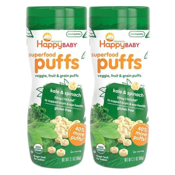 Combo 2 Thực phẩm bổ sung bánh xốp ăn dặm vị cải xoăn và rau bina Happy Baby