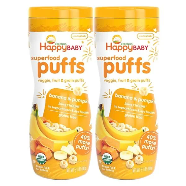 Combo 2 Thực phẩm bổ sung bánh xốp ăn dặm vị chuối và bí ngô Happy Baby