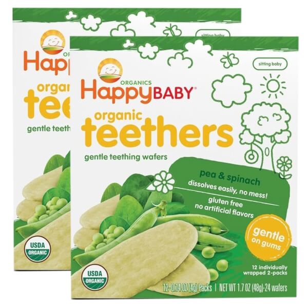 Combo 2 Bánh xốp hữu cơ vị đậu hà lan và rau bina Happy Baby Teethers Organic,4gr/gói x 12
