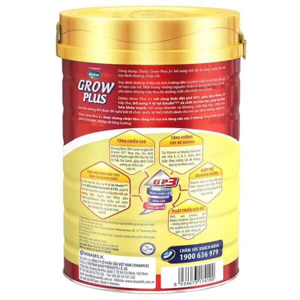 Combo 2 lon Sản phẩm dinh dưỡng Dielac Grow Plus 2+ 900g (2-10 tuổi)