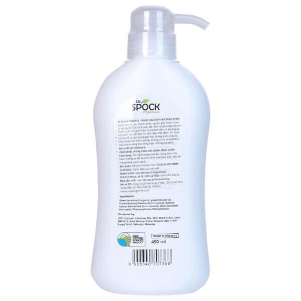 Combo 2 Nước rửa bình sữa Dr.Spock Organics 450ml (mới)