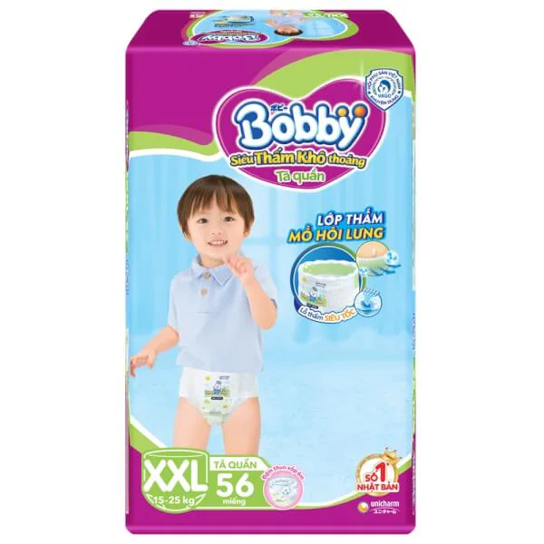 Bỉm tã quần Bobby size XXL 56 miếng (trên 16kg) (sản phẩm được giao với bao bì ngẫu nhiên)