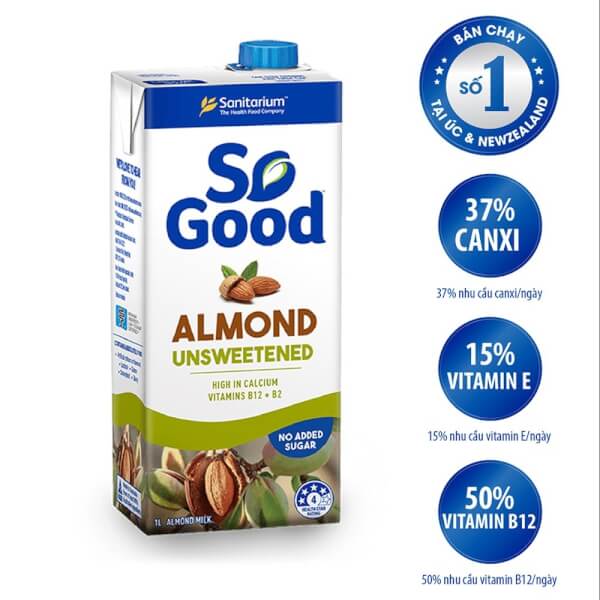 Sữa hạnh nhân không đường SO GOOD 1L
