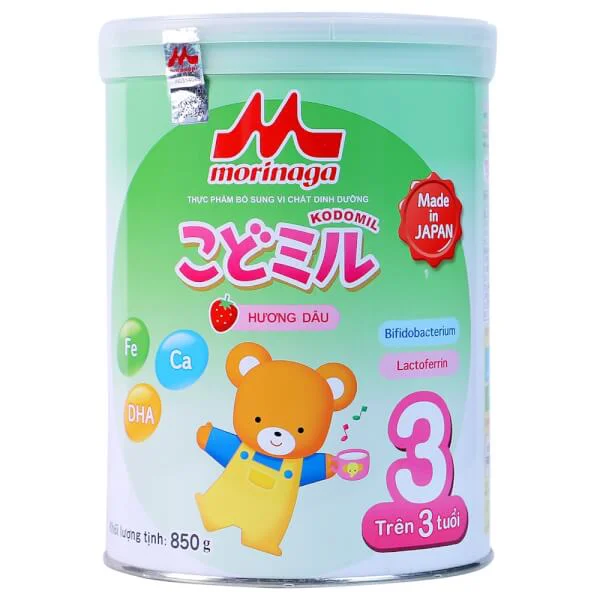 Sữa Morinaga số 3 850g hương dâu (Kodomil, trên 3 tuổi)