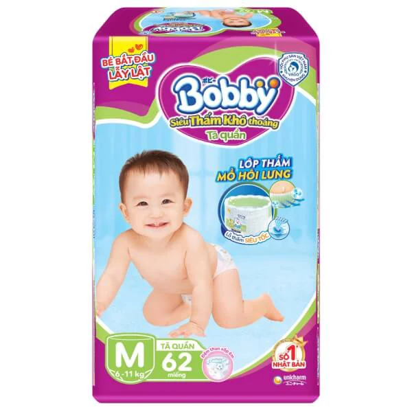 Bỉm tã quần Bobby size M 62 miếng (6-10kg)