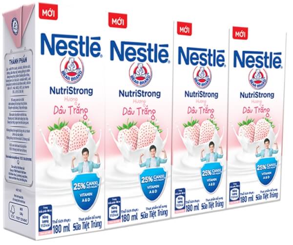 Thực phẩm bổ sung Sữa tiệt trùng Nestle Bear Brand hương dâu trắng (Lốc 4)