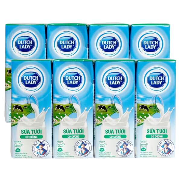 Combo 2 lốc Sữa tươi tiệt trùng có đường Dutch Lady 180ml - Lốc 4 hộp