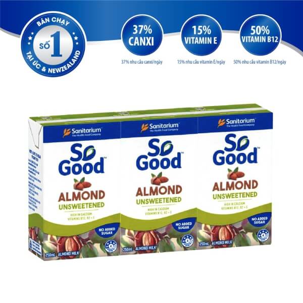 Sữa hạnh nhân không đường SO GOOD 3 x 250ml