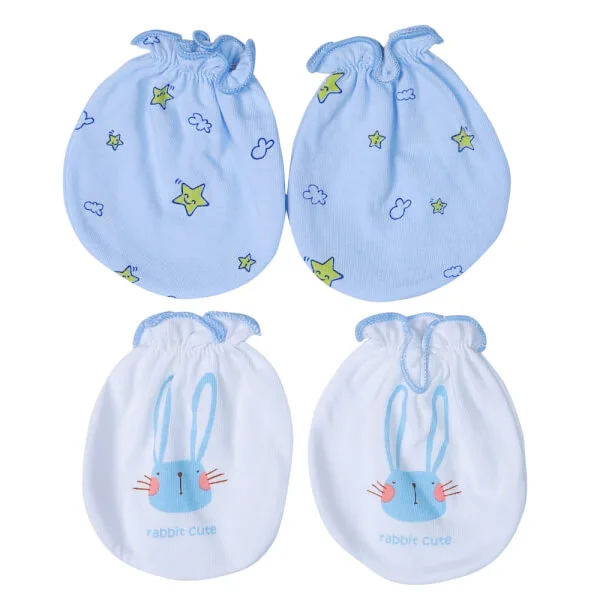 Bao tay sơ sinh thun in hoạ tiết 2 đôi CF (NB,Xanh)