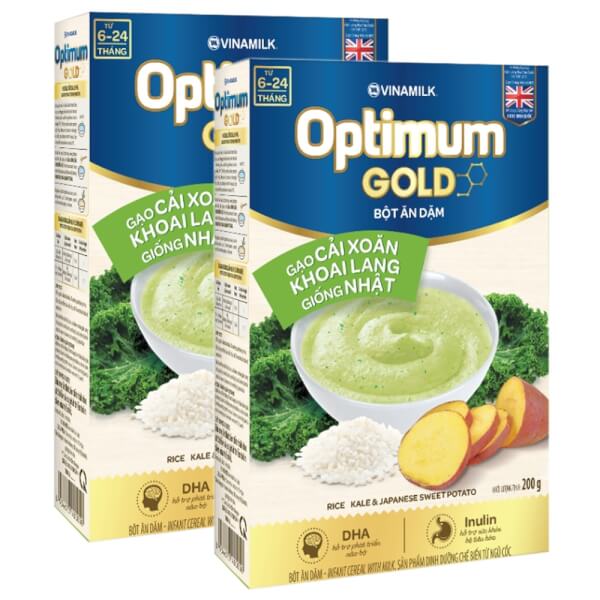 Combo 2 Bột dinh dưỡng Optimum Gold Gạo cải xoăn khoai lang giống Nhật HG 200g